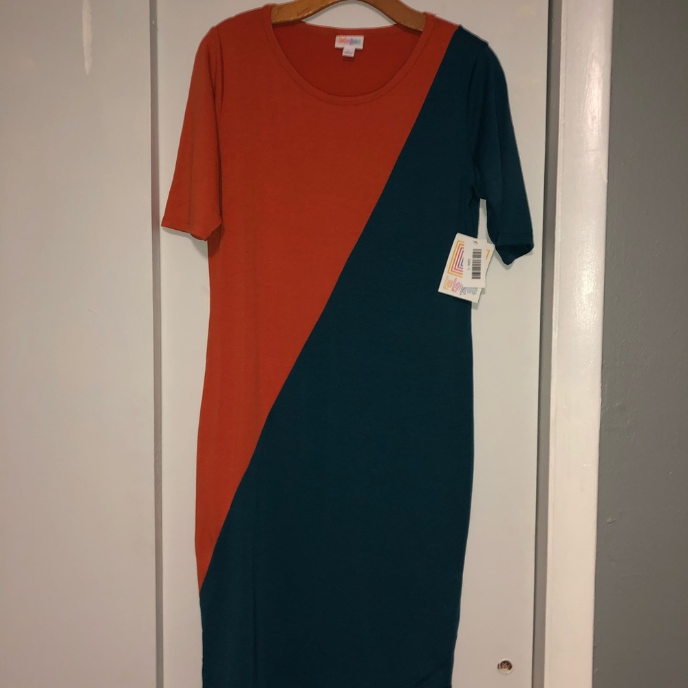 LulaRoe Blue and Orange Julia Dress size Large